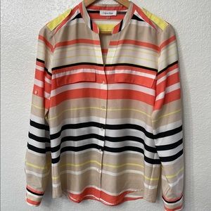 Calvin Klein Women Striped Blouse Top Roll up sleeves Size (S)